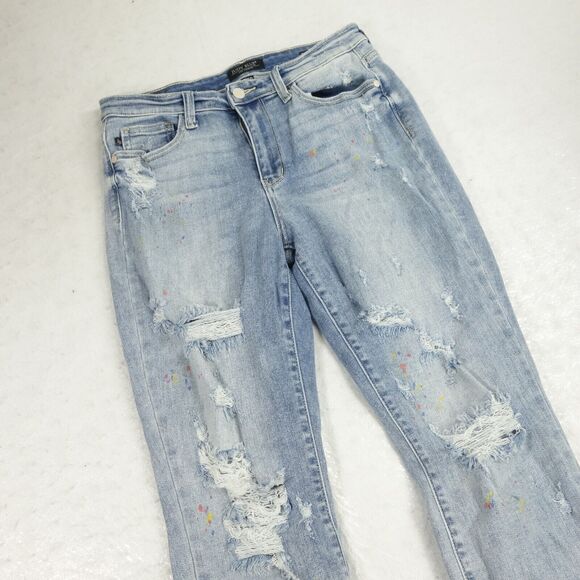 Judy Blue Light Blue Distressed Boyfriend Jeans - Picture 1 of 14